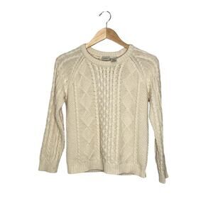L.L. Bean Youth Irish Cable Knit Crew Neck Sweater Cream size M 10/12